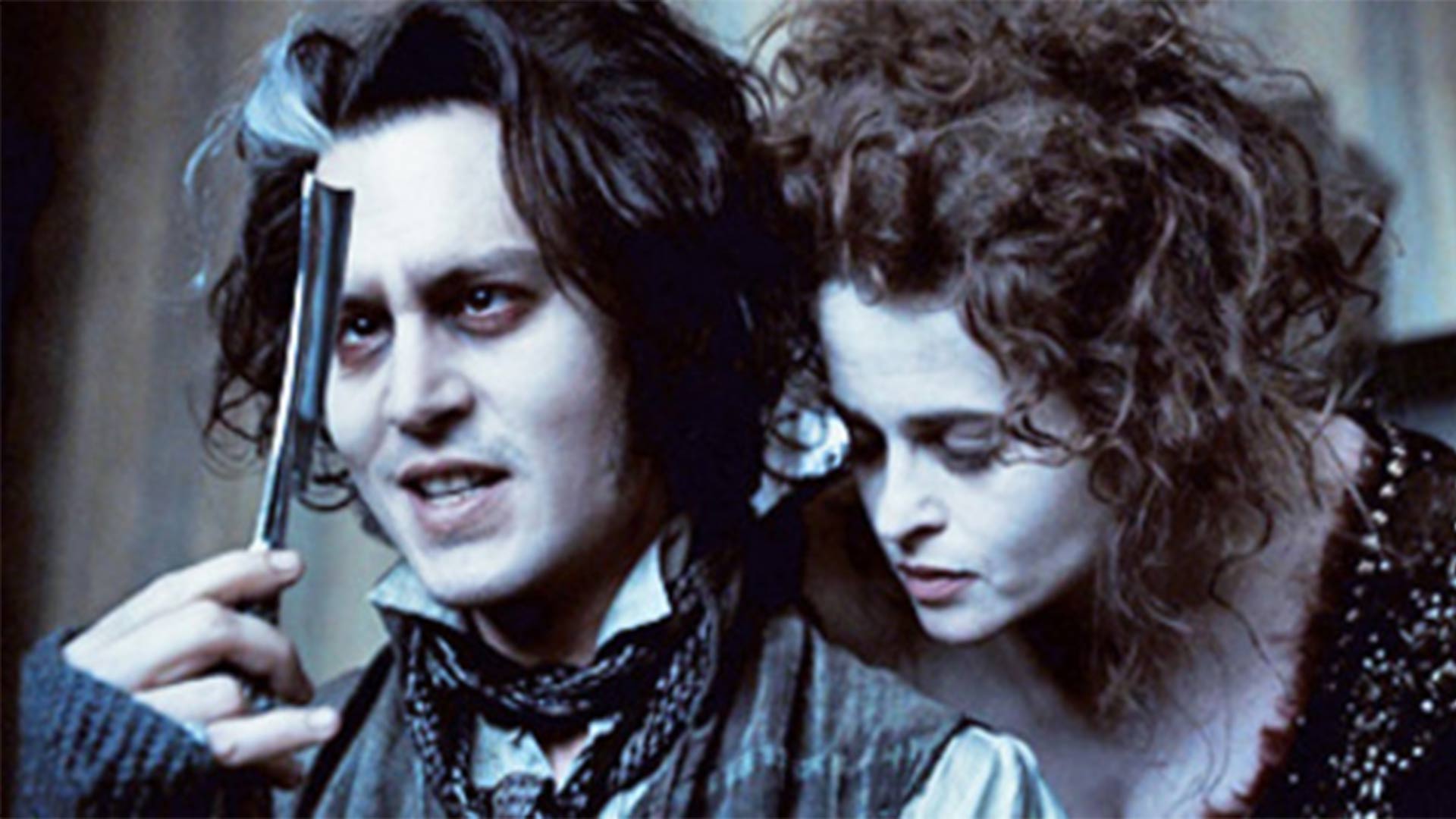 Sweeney Todd with a switch blade and Mrs. Lovett 