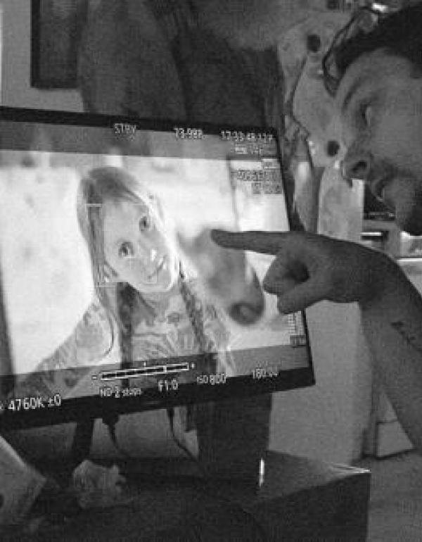 on set of the movie SHED, dir Steven J with young actress Mani Shanks
