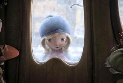 Alma animated little girl looks in window