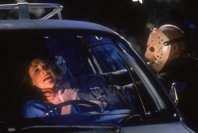 Friday The 13th Part 3 in 3D Jason chokes a woman driving a car