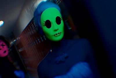 Tragedy Girls film still neon masked girl