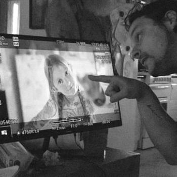 on set of the movie SHED, dir Steven J with young actress Mani Shanks